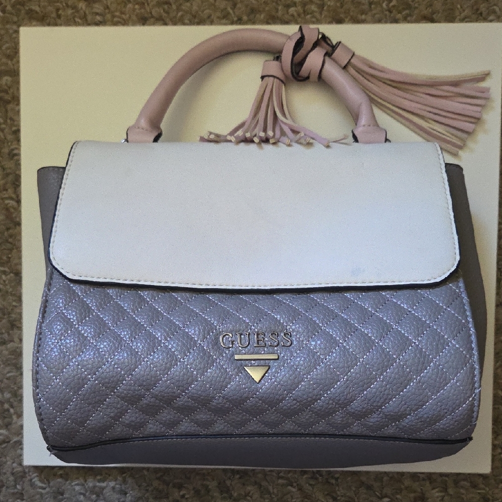 Guess Women's Satchel in Gray and White with Pink Accents